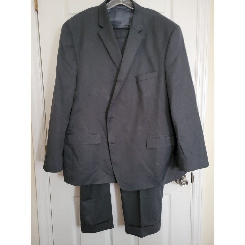 Sean John‎ Mens Suit 54R  Cuffed Pants 48 X 27 Dark Gray Poly Rayon Pick Stitch